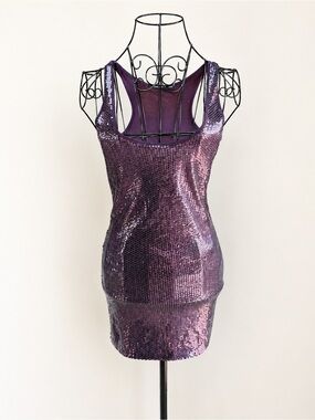 Atmosphere Purple Sequin Racerback Long Tank Top Size 8/36 (US 4) Vintage